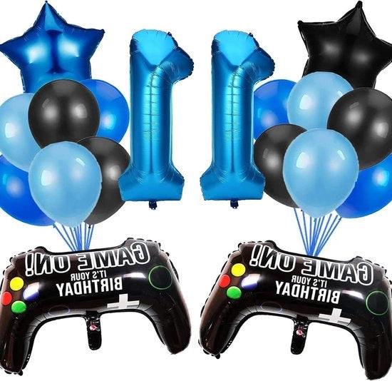 Decorazione di Compleanno Gamer per Ragazzo di 11 anni - Set di Decorazioni per Festa di Compleanno con Tema Videogiochi - Palloni Blu con Controller di Gioco - Decorazione di Compleanno per Ragazzi con Tema Gamer