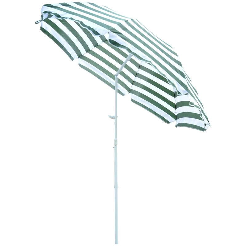 OMBRELLONE DA SPIAGGIA INCLINABILE E ROTONDO IN METALLO E POLIESTERE Ø 1.8X2 M VERDE E BIANCO