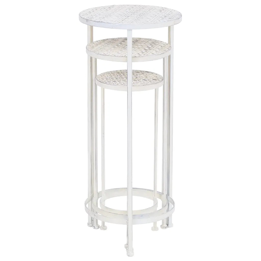 Set Piedistalli per Piante 3 pz Vintage Effetto Bianco Anticato 245937