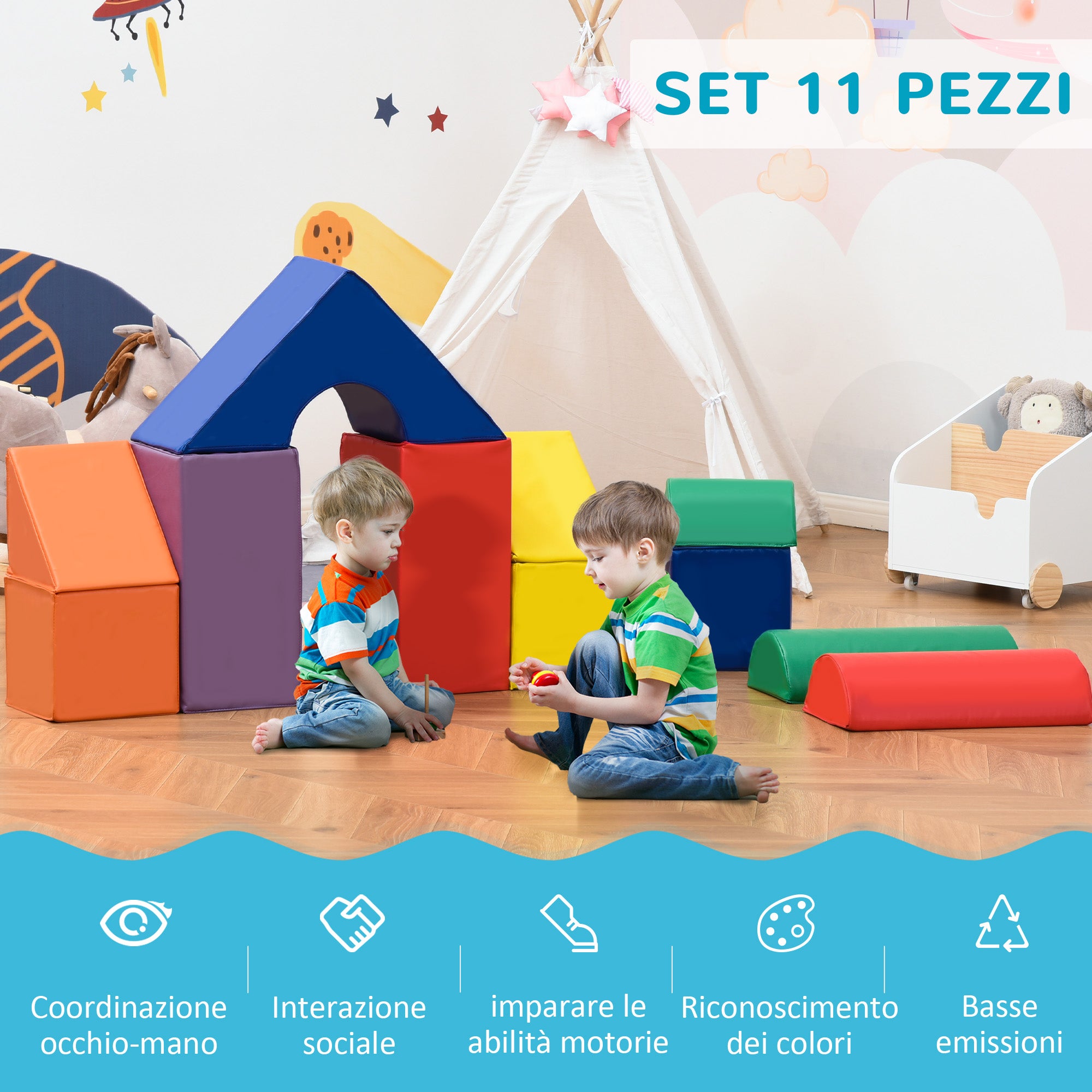 Set 11 Costruzioni Morbide per Bambini da 1-3 Anni in PU e EPE Multicolore