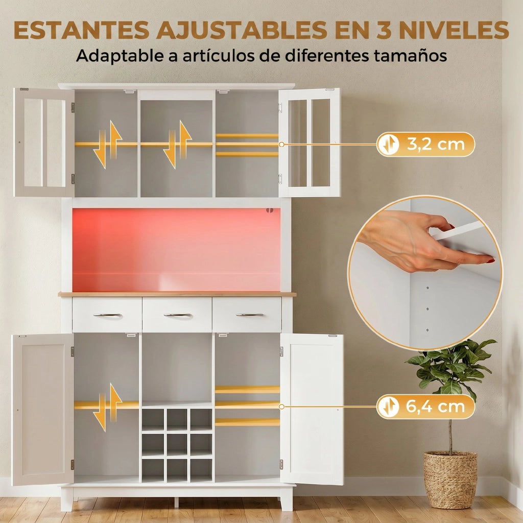 Armadio da Cucina con Porte Vetro e Illuminazione LED ¨C Zephmum ¨C Bianco