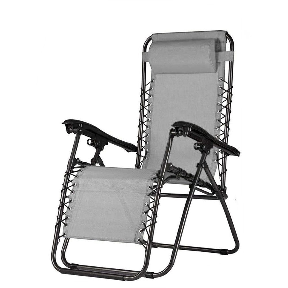 Trade Shop - Sdraio Sedia In Textilene Pieghevole Multiposizione Reclinabile Giardino Con Poggiatesta - Grigio