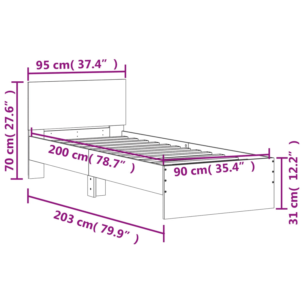 Giroletto con Testiera Rovere Fumo 90x200 cm Legno Multistrato 838628