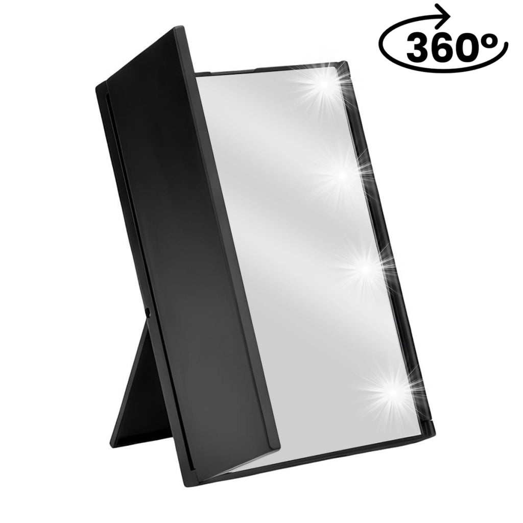Specchio per trucco a tre ante con illuminazione LED integrata e ante pieghevoli Nero Avizar
