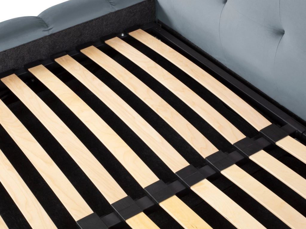 Cosmopolitan Design - Letto a cassettone con testiera doppia "Bali" 140x200cm in velluto azzurro 