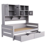 Letto contenitore singolo 90×200 cm con 2 cassetti e vano portaoggetti; senza materasso; legno; grigio