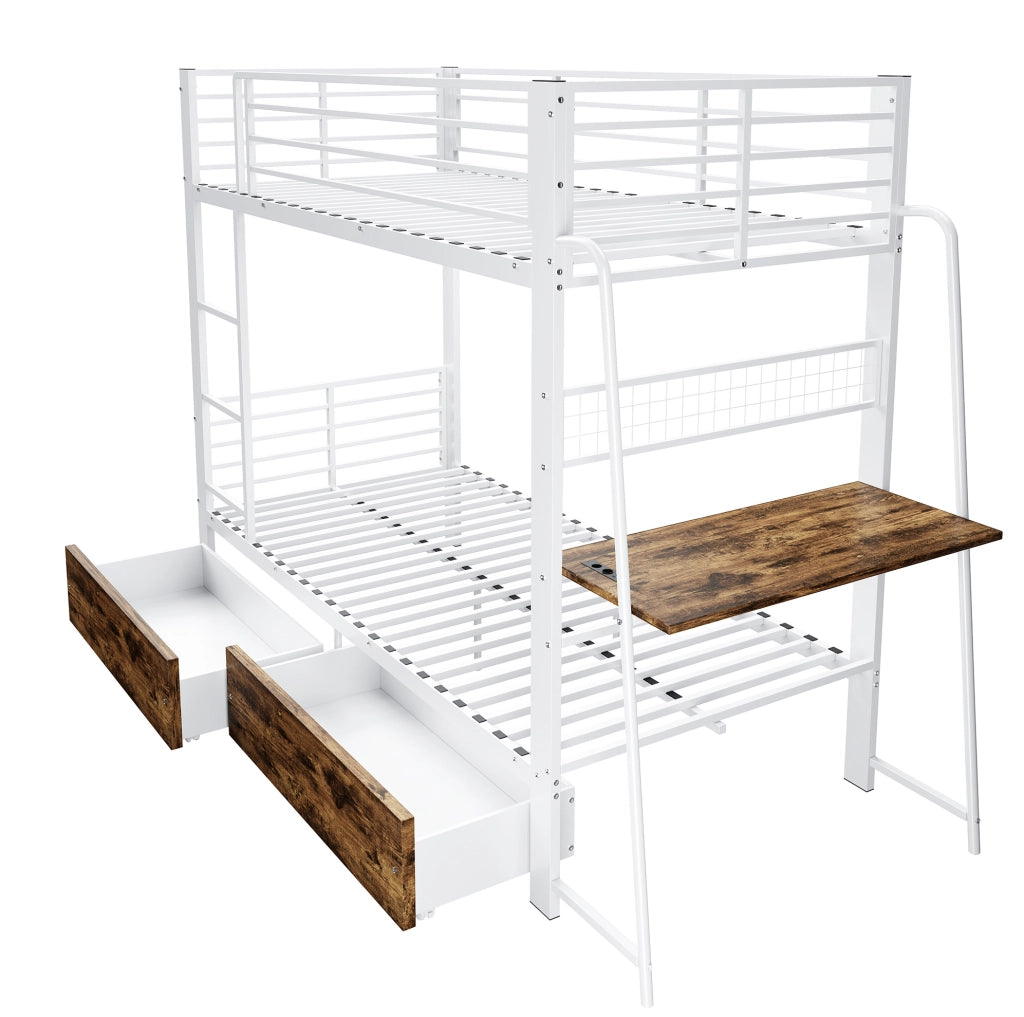 Letto a castello 90x200 cm con cassetti in MDF e metallo, portata 250 kg