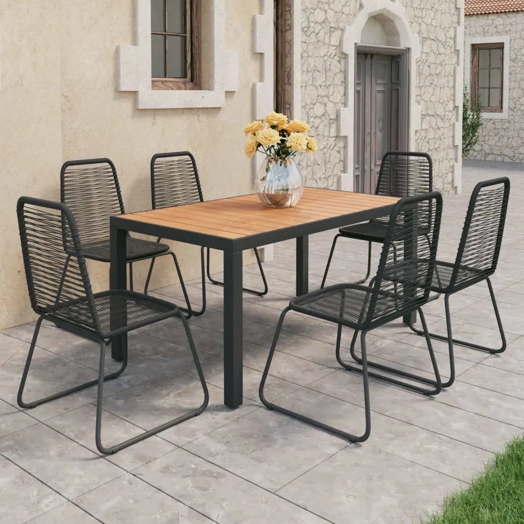 Set da Pranzo da Giardino 7 pz in Rattan PVC Nero e Marrone 3060127