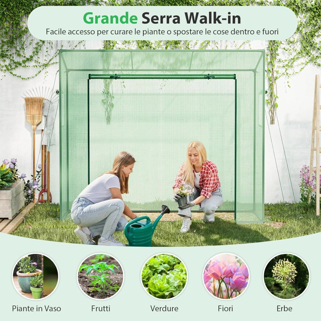 Serra da Giardino per Orto e Piante, Serra da Esterno Invernale con Copertura in PE, Struttura in Metallo, Porta con Cerniera Arrotolabile, Finestre a Doppio Strato (Modello 1)