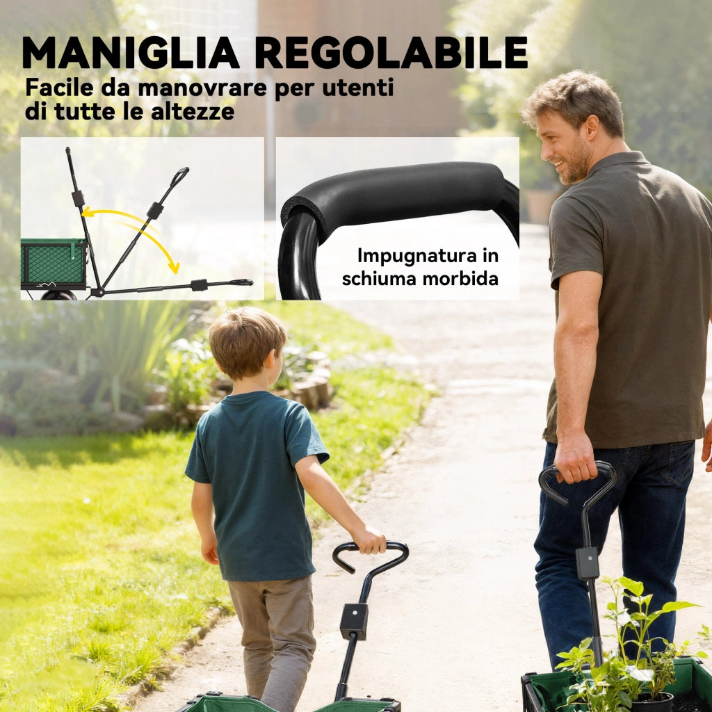 Carrello da Giardino in Acciaio con Sacca ¨C zephmum ¨C Verde 105x51x54 cm