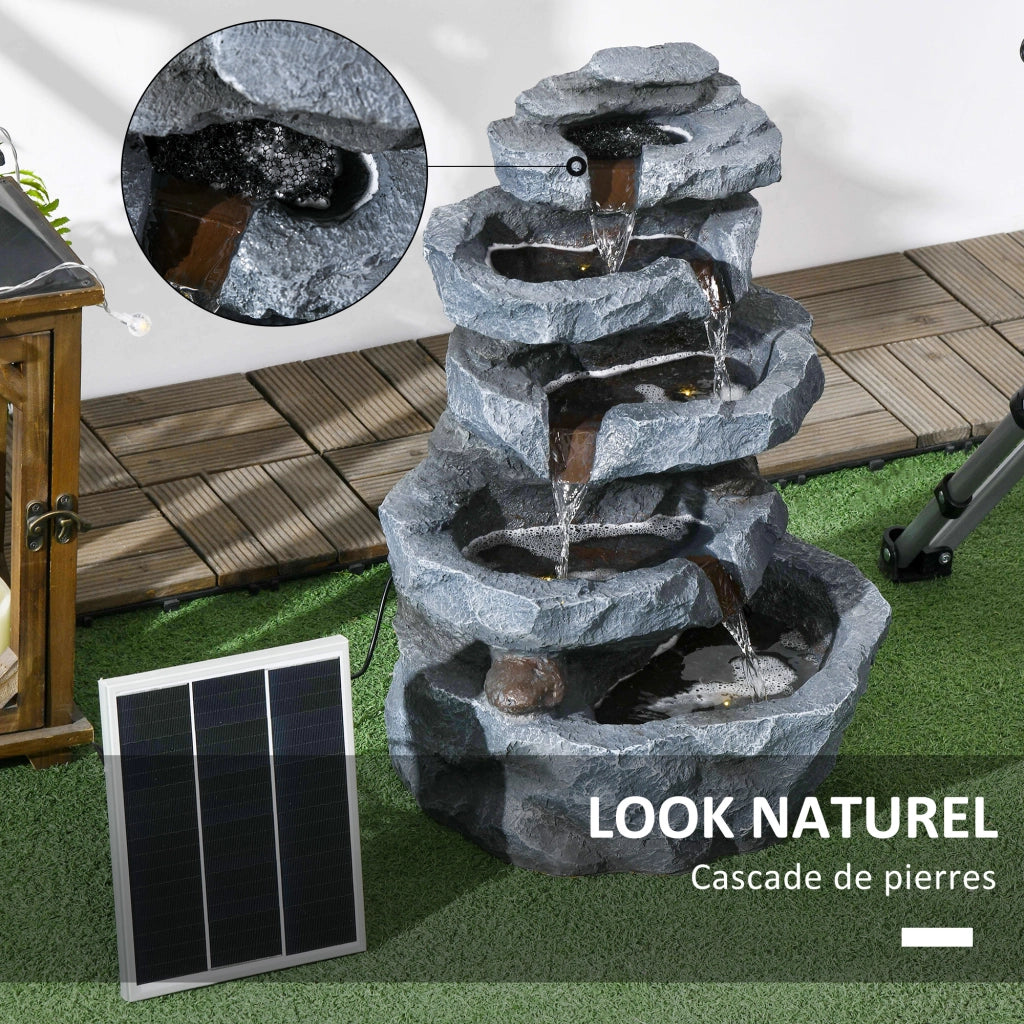 Fontana da giardino solare a 5 livelli in resina con luci LED e pompa ¨C zephmum ¨C grigio