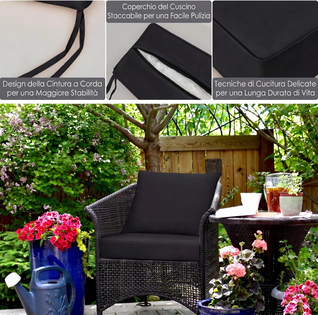 Cuscino per Divano da Giardino, Cuscino per Sedia Rattan per Esterno, Set di 2 Cuscino per Mobili da Giardino (Nero)