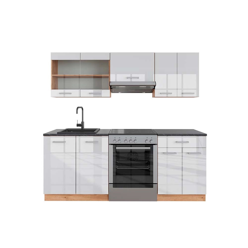 Vicco Cucina componibile Bianco lucido/oro power oak 200 cm , PL Antracite