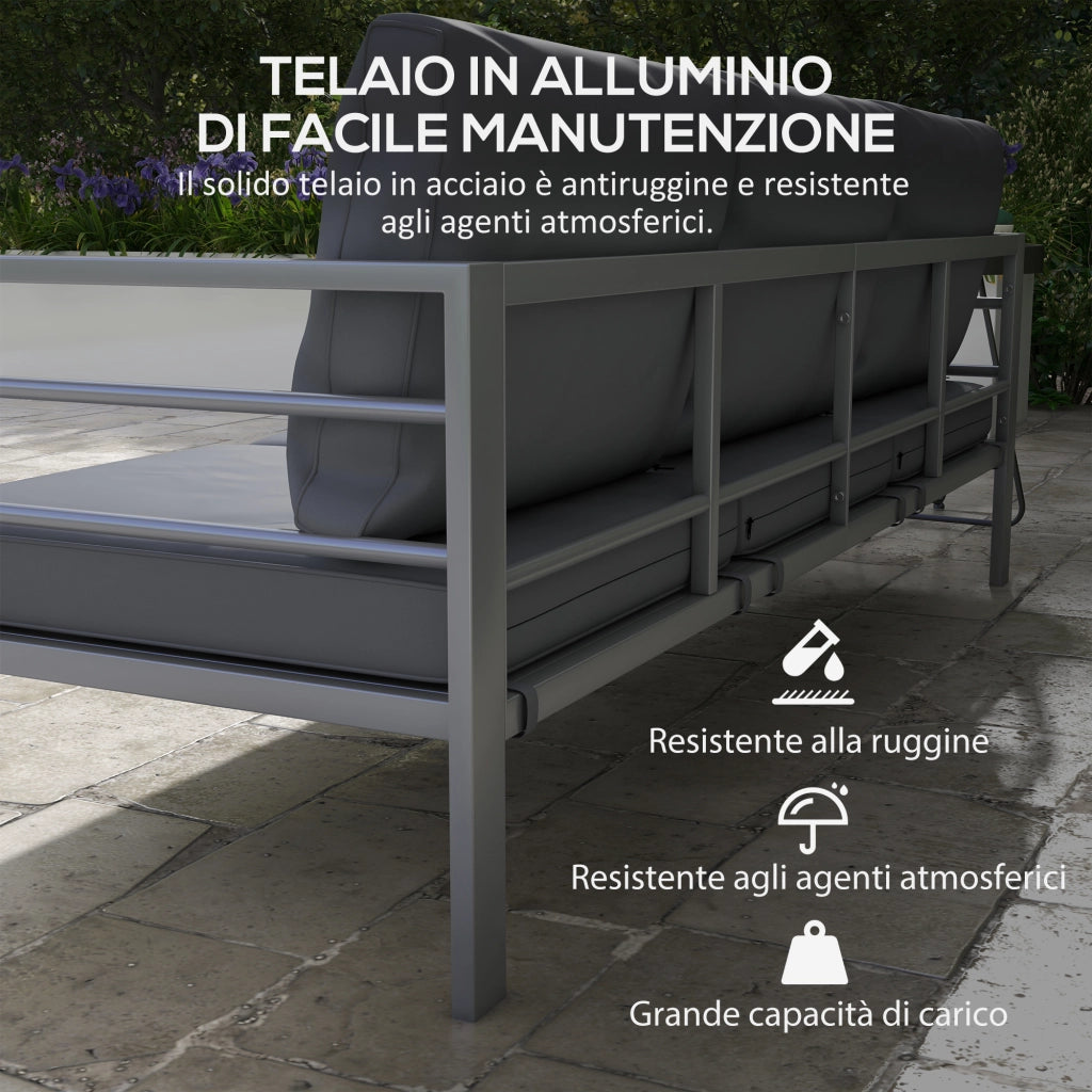 Divano da Giardino 3 Posti con Cuscini ¨C zephmum ¨C Grigio, Alluminio, 185x66x64 cm