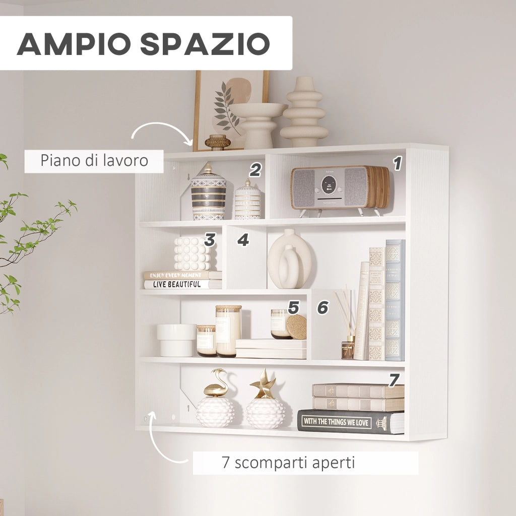 EasyComfort Libreria a Muro Moderna in Legno a 4 Livelli, 94x19.5x80cm, Bianco