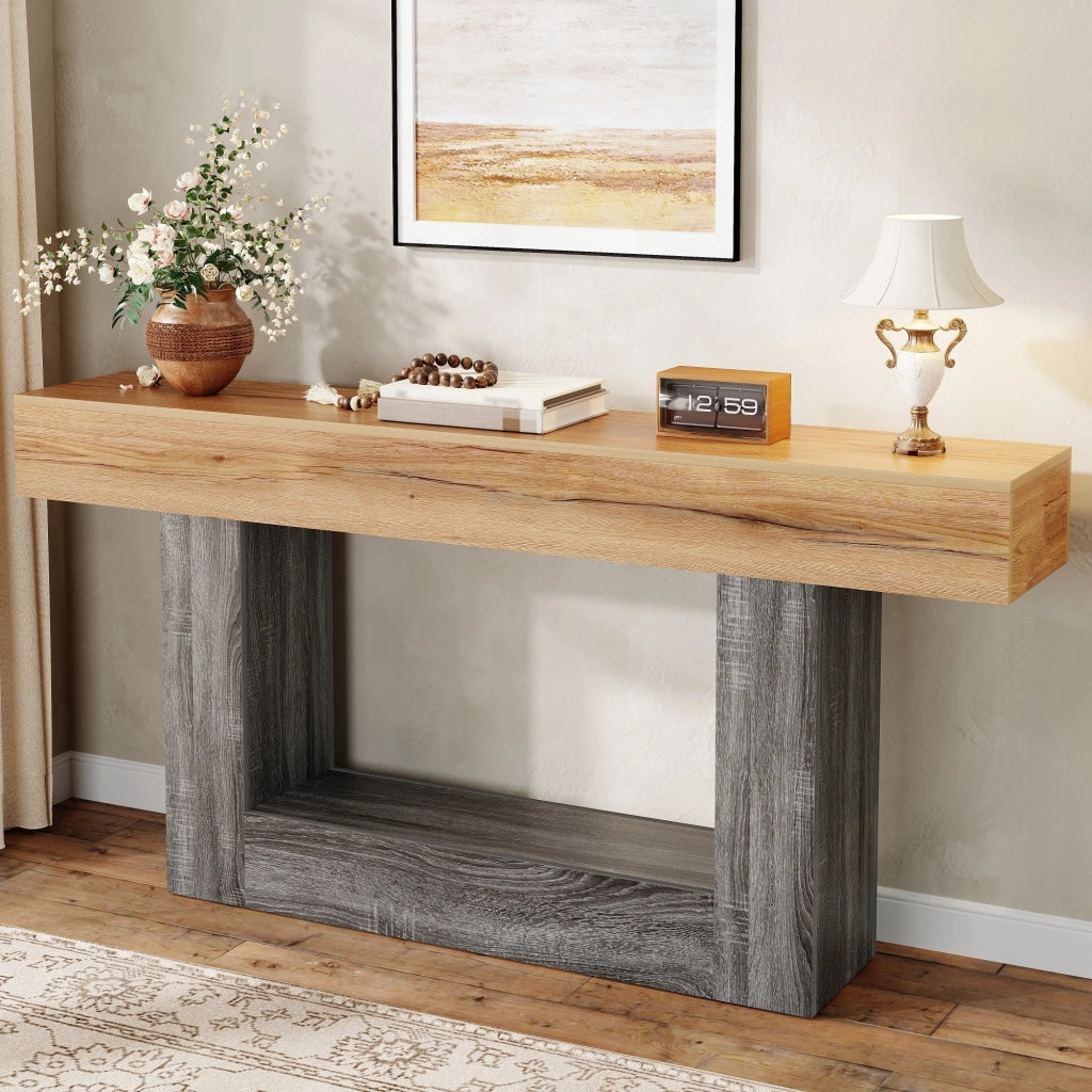 Consolle con piano spesso e vano aperto - per ingresso e soggiorno - in truciolare - 160×30×82.5 cm - naturale