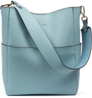 Borsa da spalla in pelle di lupo per donna, tasca da crossbody grande, colore chiaro blu