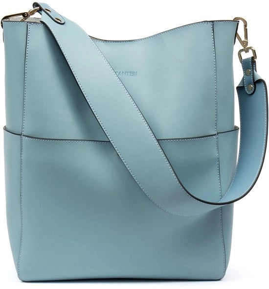 Borsa da spalla in pelle di lupo per donna, tasca da crossbody grande, colore chiaro blu