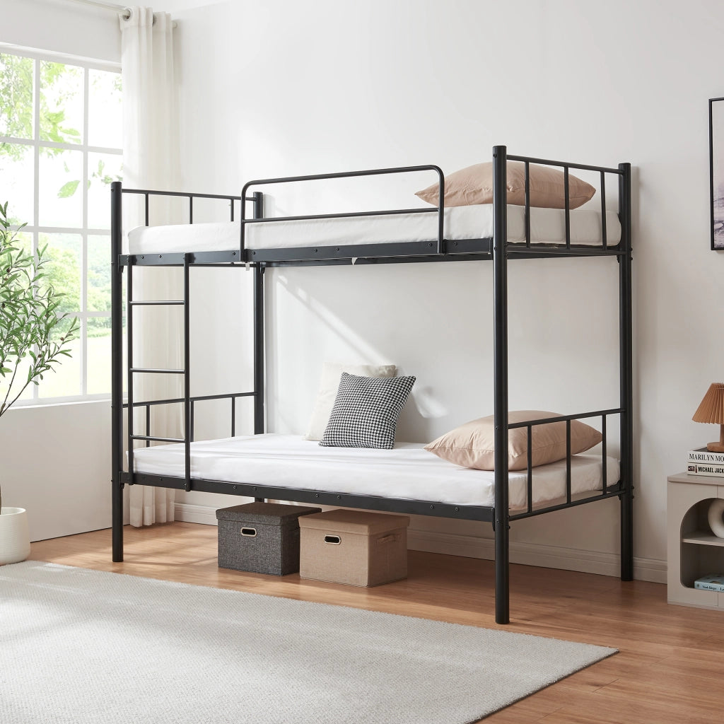 Letto a Castello Berimma a 2 Posti 90 x 200 cm con Scaletta e Sponda Anticaduta - Nero [en.casa]