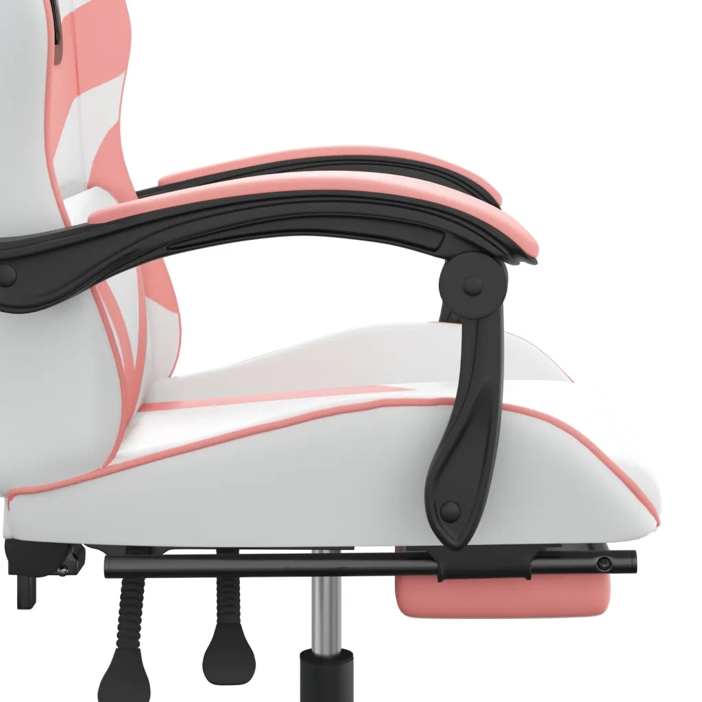 Sedia da Gaming Girevole Poggiapiedi Bianca e Rosa Similpelle 349564