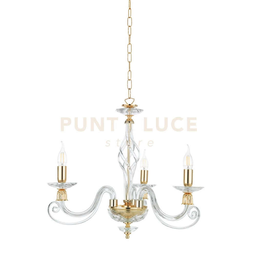 LAMPADARIO 1306 3 LUCI TRASPARENTE E ORO ATTACCO E14 D.62CM
