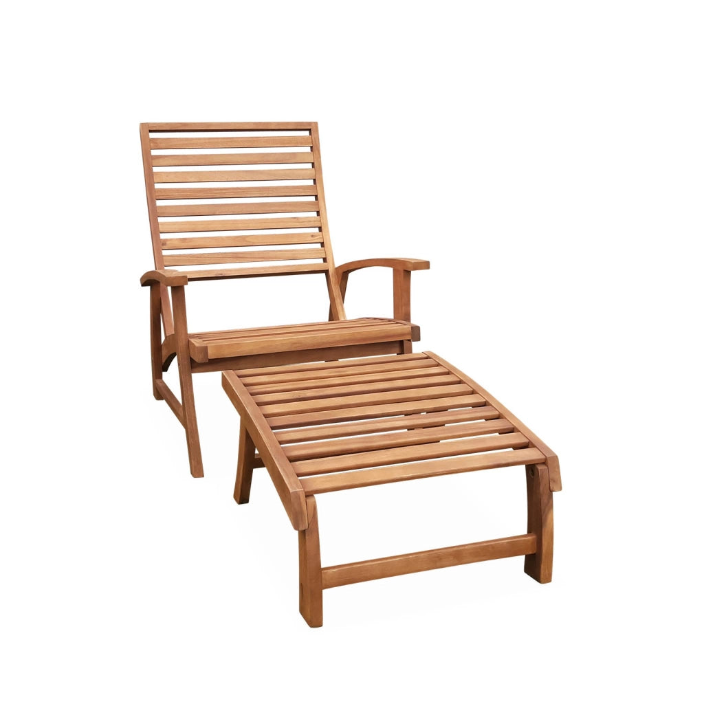 Set 2 sedie con cuscino e poggiapiedi in legno, teak