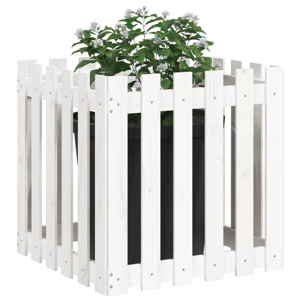 Fioriera | Cassetta per fiori | Vaso Giardino a Recinzione Bianca 60x60x60 cm Massello Pino