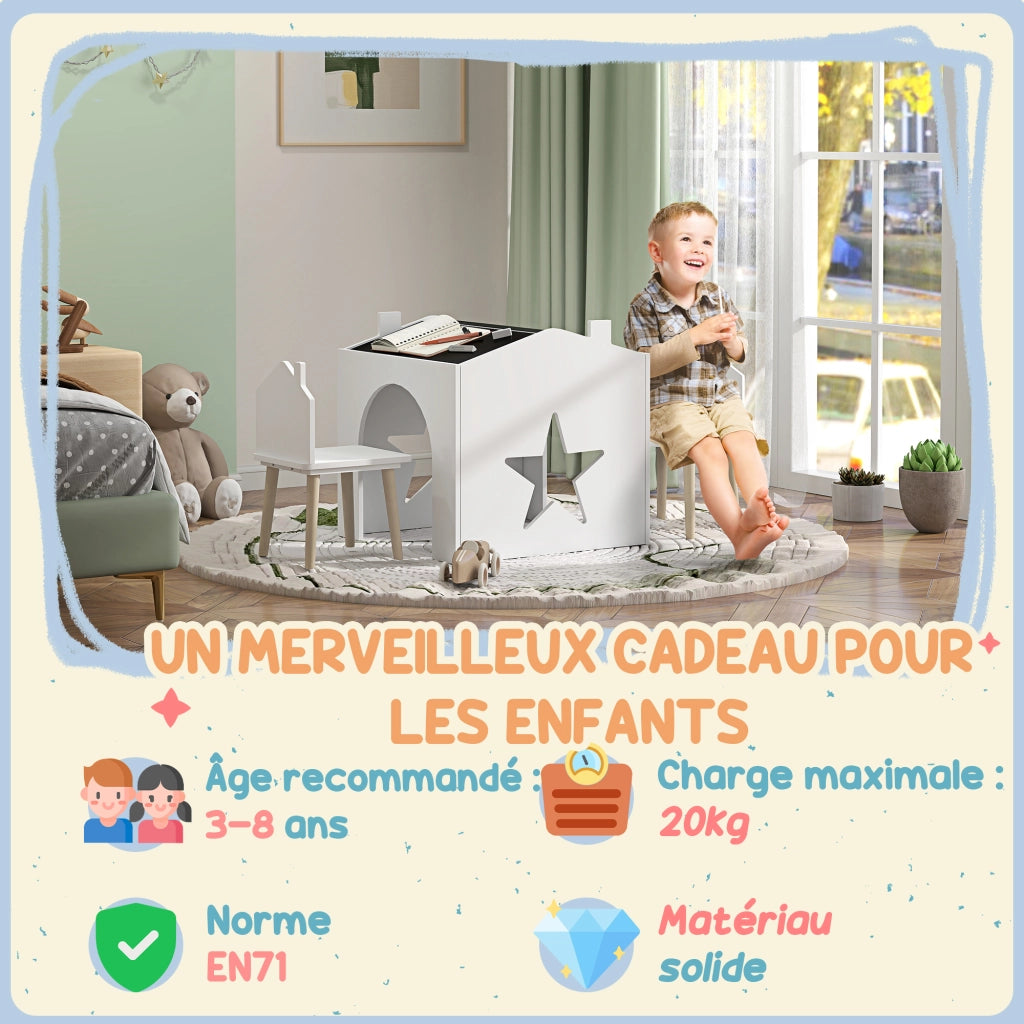 Tavolo da pranzo per bambini con 2 sedie ¨C zephmum ¨C bianco, MDF e pino