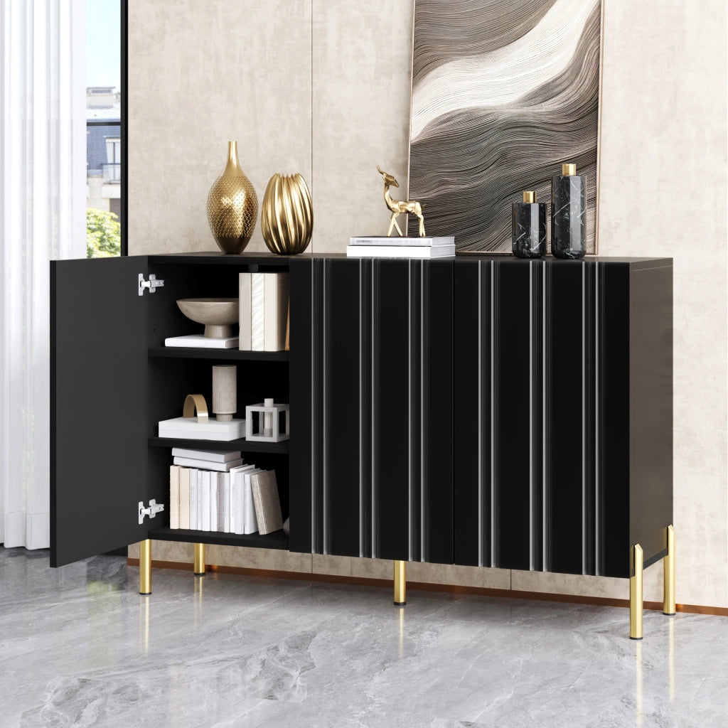 Credenza Moderna 120×35;5×80 cm con 3 Ante; Mobile Scarpiere e Sideboard in MDF/PB con Piedi Dorati
