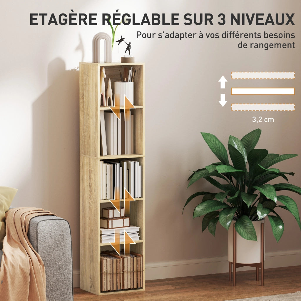 Libreria 5 livelli con ripiani regolabili ¨C zephmum ¨C 30x24x133,5cm, naturale