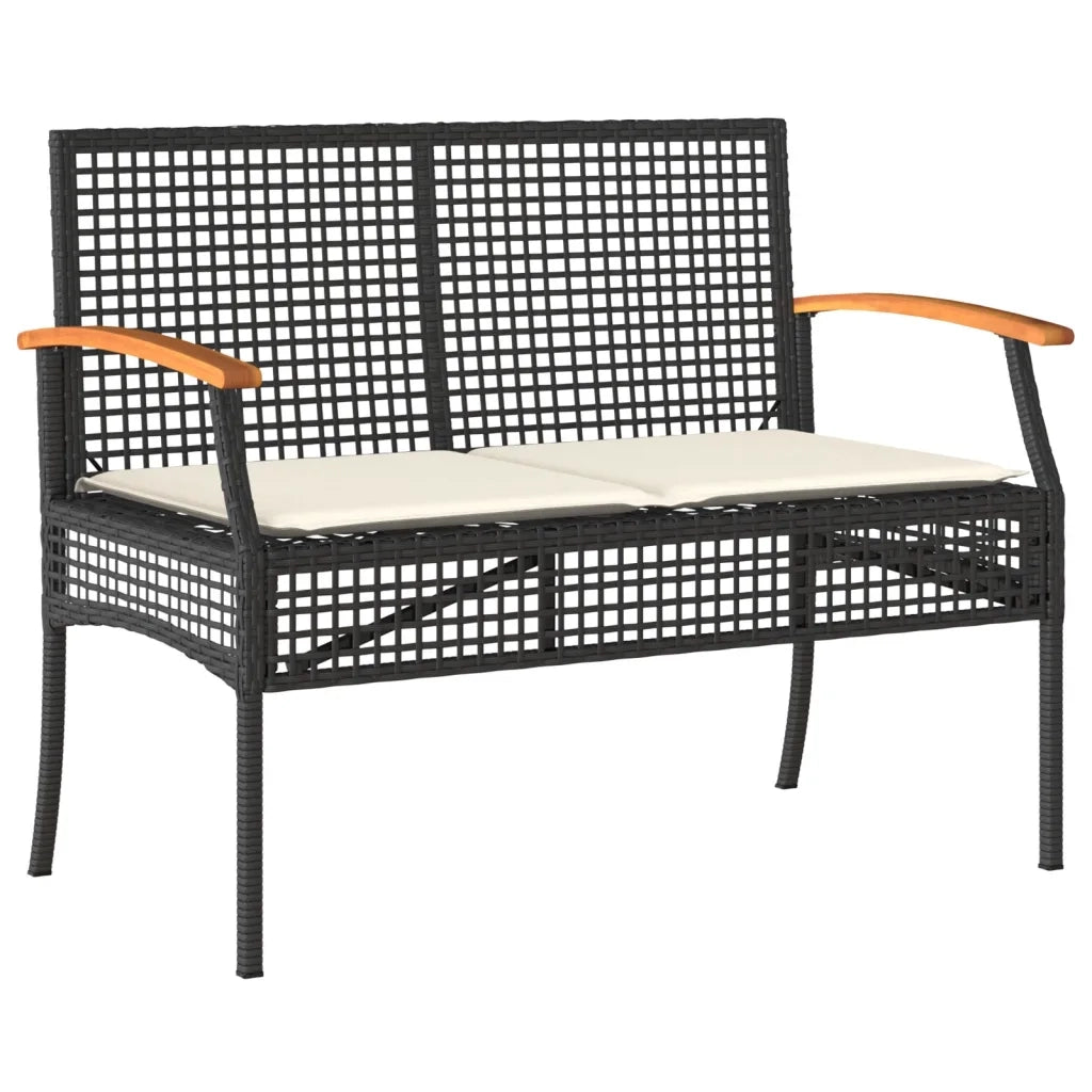 Set da Pranzo da Giardino 4 pz con Cuscini Nero in Polyrattan