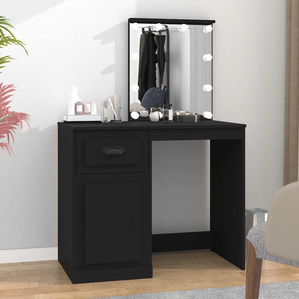 Toeletta | Tavolo da Trucco con LED Nera 90x50x132,5 cm Legno Multistrato