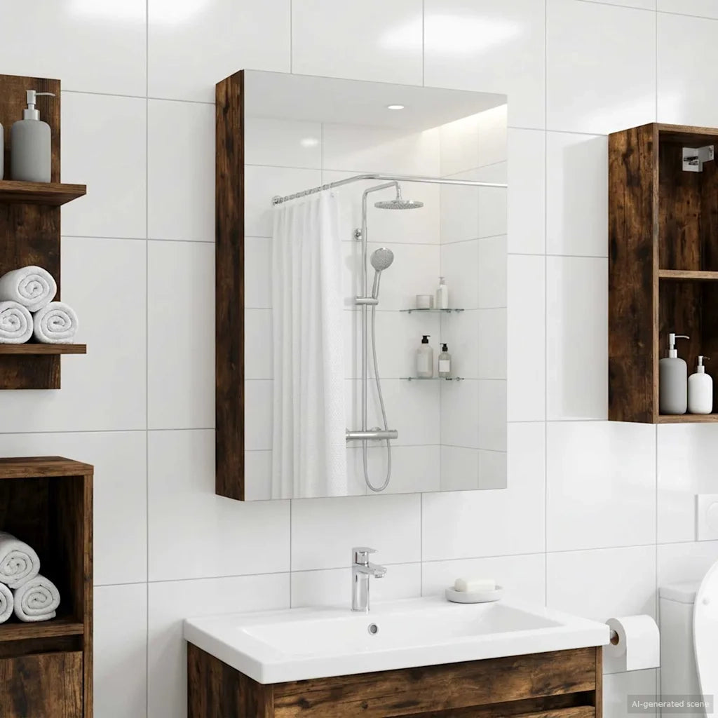 Mobiletto per specchio da bagno Rovere fumé 40 x 10,5 x 60,5 cm