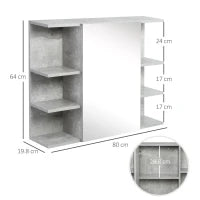 kleankin Specchiera Bagno a Parete con Anta e Mensole Laterali in Legno, 80x19.8x64cm