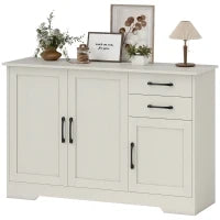 Mobiletto per Soggiorno Moderno con 3 Porte, 2 Cassetti e Ripiano Regolabile 120x38x79 cm Crema