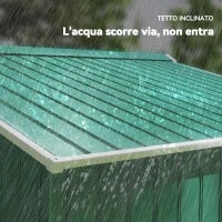 Casetta da Giardino 4.9 m² con Fondazione, 4 Prese d'Aria e 2 Porte Scorrevoli, Capanno Porta Attrezzi in Lamiera d'Acciaio, 277x195x192 cm, Verde Scuro
