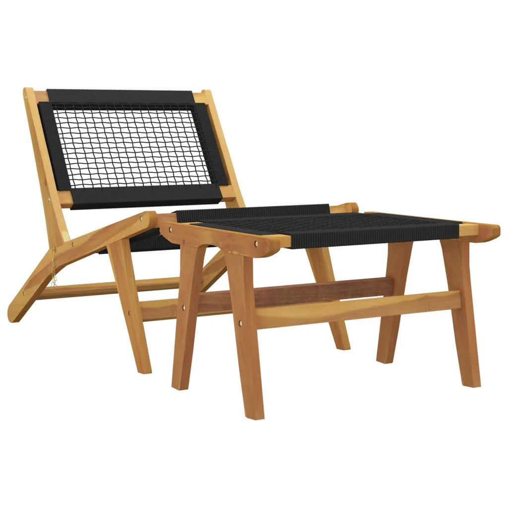 Sedia da Giardino | Sedie da Esterno Poggiapiedi Legno Massello di Teak Poliestere