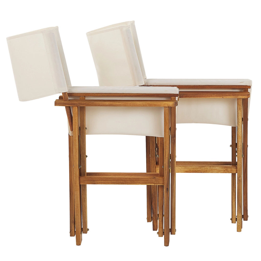 Set di 2 sedie da regista da giardino in legno chiaro con foglie di acacia bianco sporco tessuto sostitutivo pieghevole con 2 Tele intercambiabili