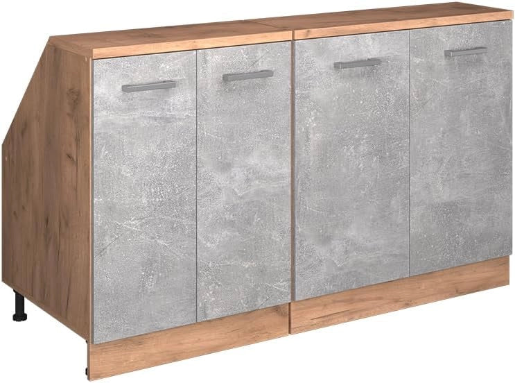 Set di mobili sottotetto Rion, Calcestruzzo, 140 cm Set di 2 carcasse armadio profondità 60 cm, adatto per il salvaspazio sotto tetti spioventi