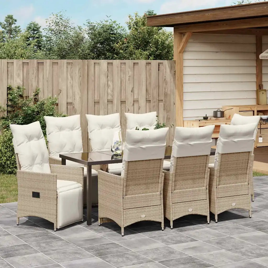 Set da Pranzo per Giardino con cuscino 9 pcs Beige polyrattan 3379589