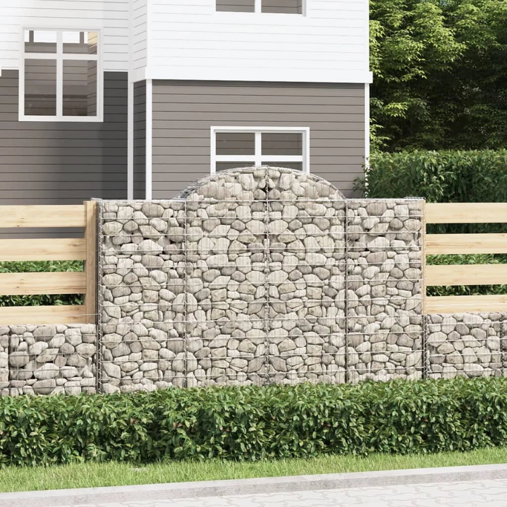 Cestini gabbioni recinzione a gabbia muro di contenimento ad arco 13 pezzi 200 x 50 x 140/160 cm ferro zincato argento 02_0040371