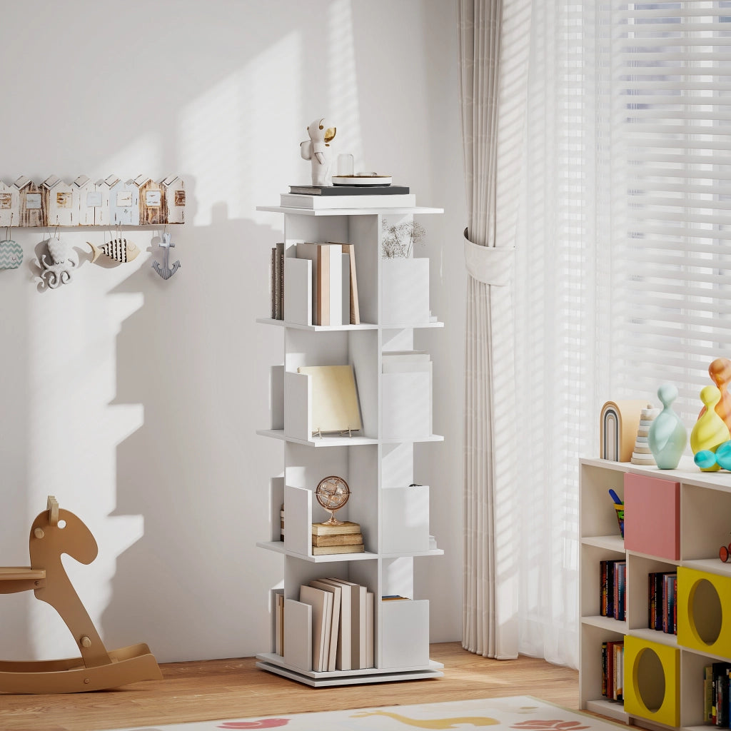 Libreria rotante a 4 livelli con scomparti ¨C zephmum ¨C bianco 39x39x128 cm