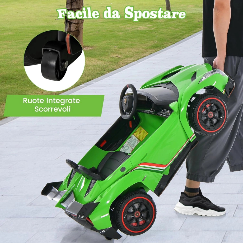 Lamborghini Macchina Elettrica per Bambini, Auto Elettrica Cavalcabile con Telecomando Luci LED, 3 Velocità, 3-6 km/h, per Bambini 3-8 Anni (Verde)