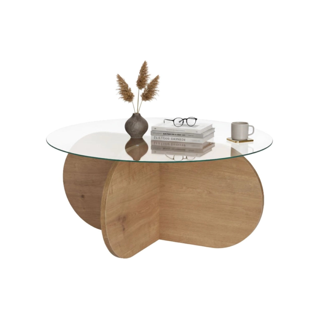 Cugnoli, Tavolino da Salotto Forma Rotondo, 75x75x35h cm Marrone Rovere