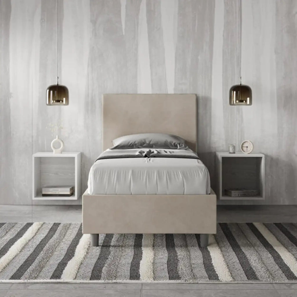 Letto singolo senza rete imbottito 80x190 microfibra sabbia Adele