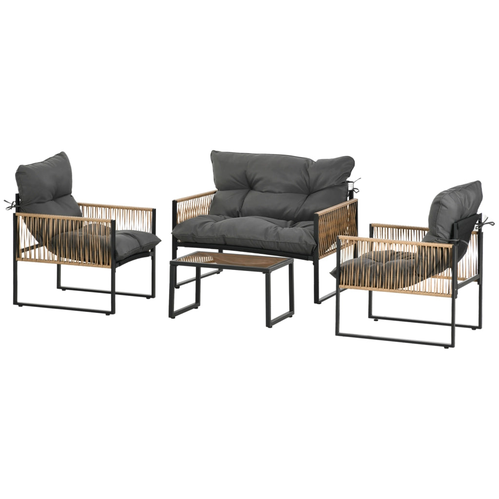 Set giardino 4 pezzi divano 2 sedie tavolo vetro polyrattan metallo ¨C Xylo ¨C Antracite