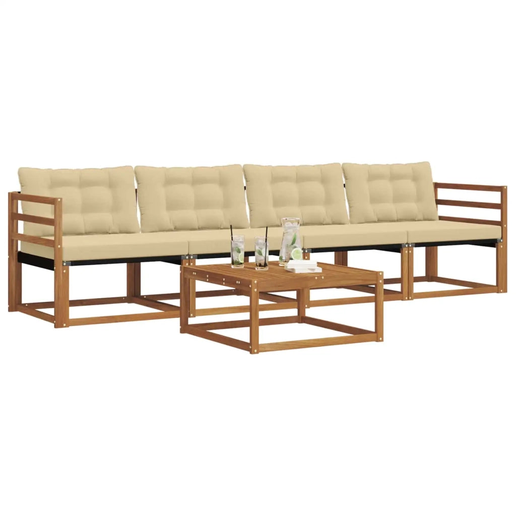 Set di divani da esterno con cuscino 5 pcs Naturale e Beige