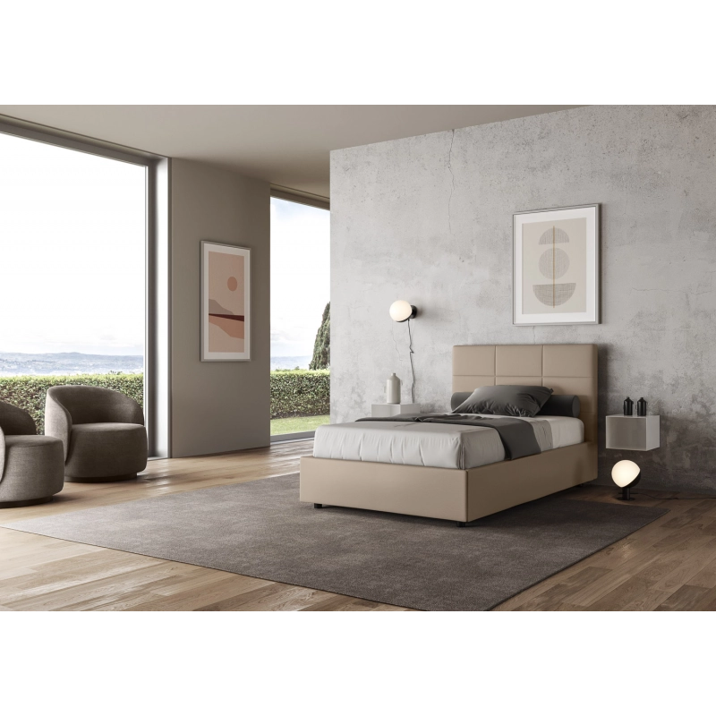 Letto imbottito 1 piazza e mezza 120x210 cm Mika - Similpelle,Tortora,Contenitore