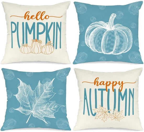 Set di cuscini decorativi da 4 pezzi - 45 x 45 cm - Decorazione autunnale - Cuscini in lino - Amichevoli con bambini e animali domestici - Chiusura invisibile a zip - Cuscini decorativi
