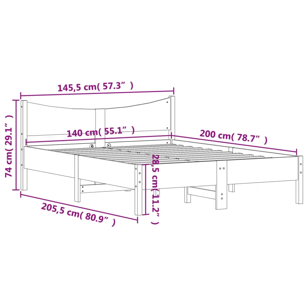 Letto senza Materasso-Struttura Letto Bianco 140x200 cm Legno Massello di Pino 655904